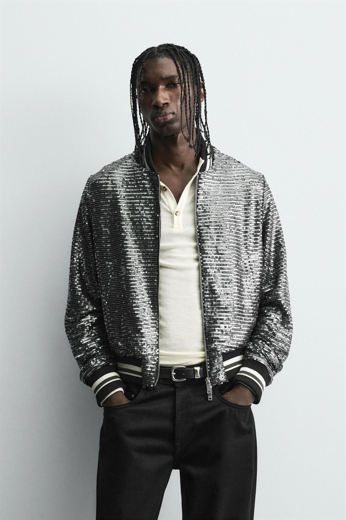 자라 글리터 시퀸 테크니컬 크롭 봄버 재킷 5320/712 BLACK / SILVER - 상세 이미지 3