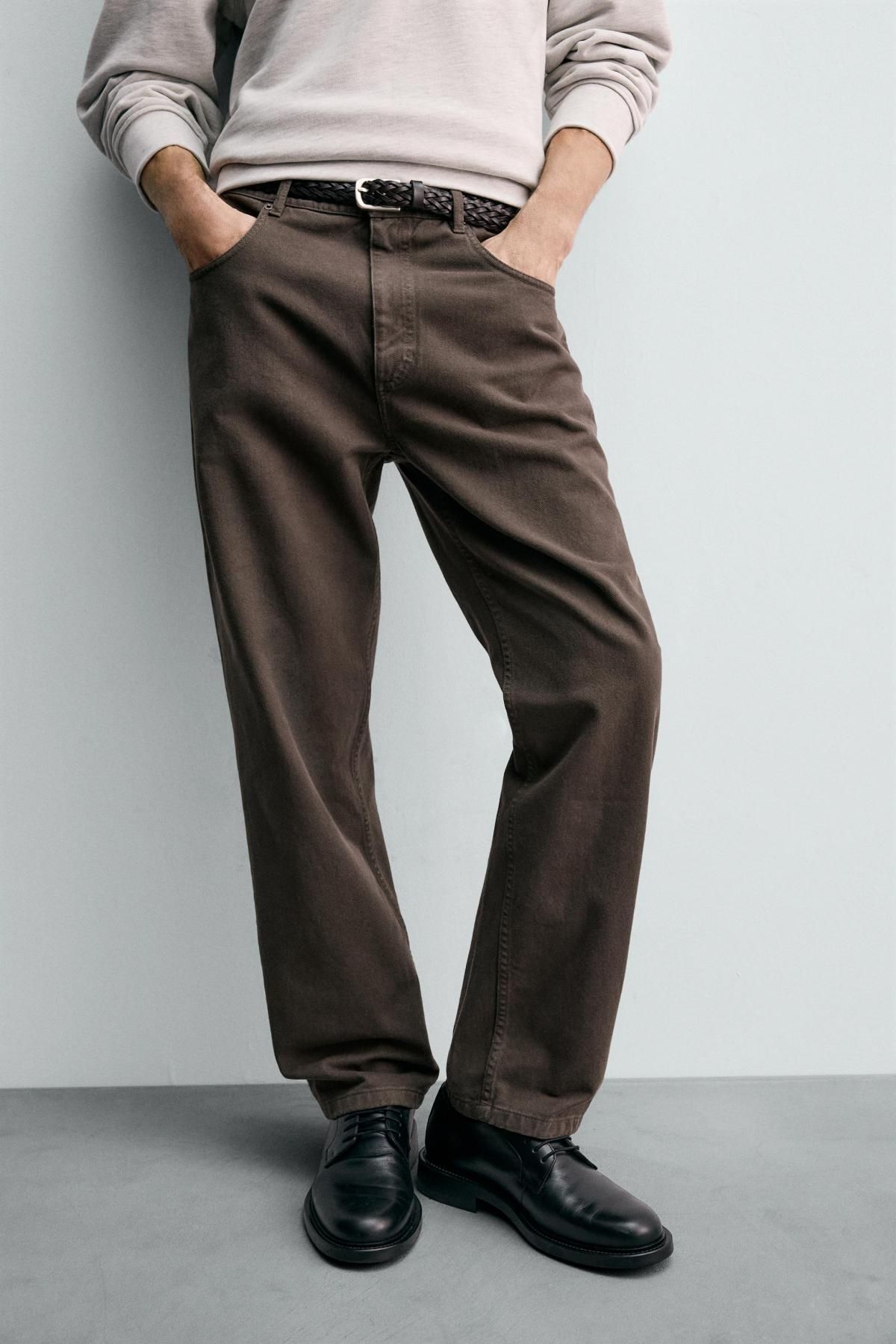 자라 텍스처 코튼 스트레이트핏 팬츠 7563/593 BROWN - 상품 이미지