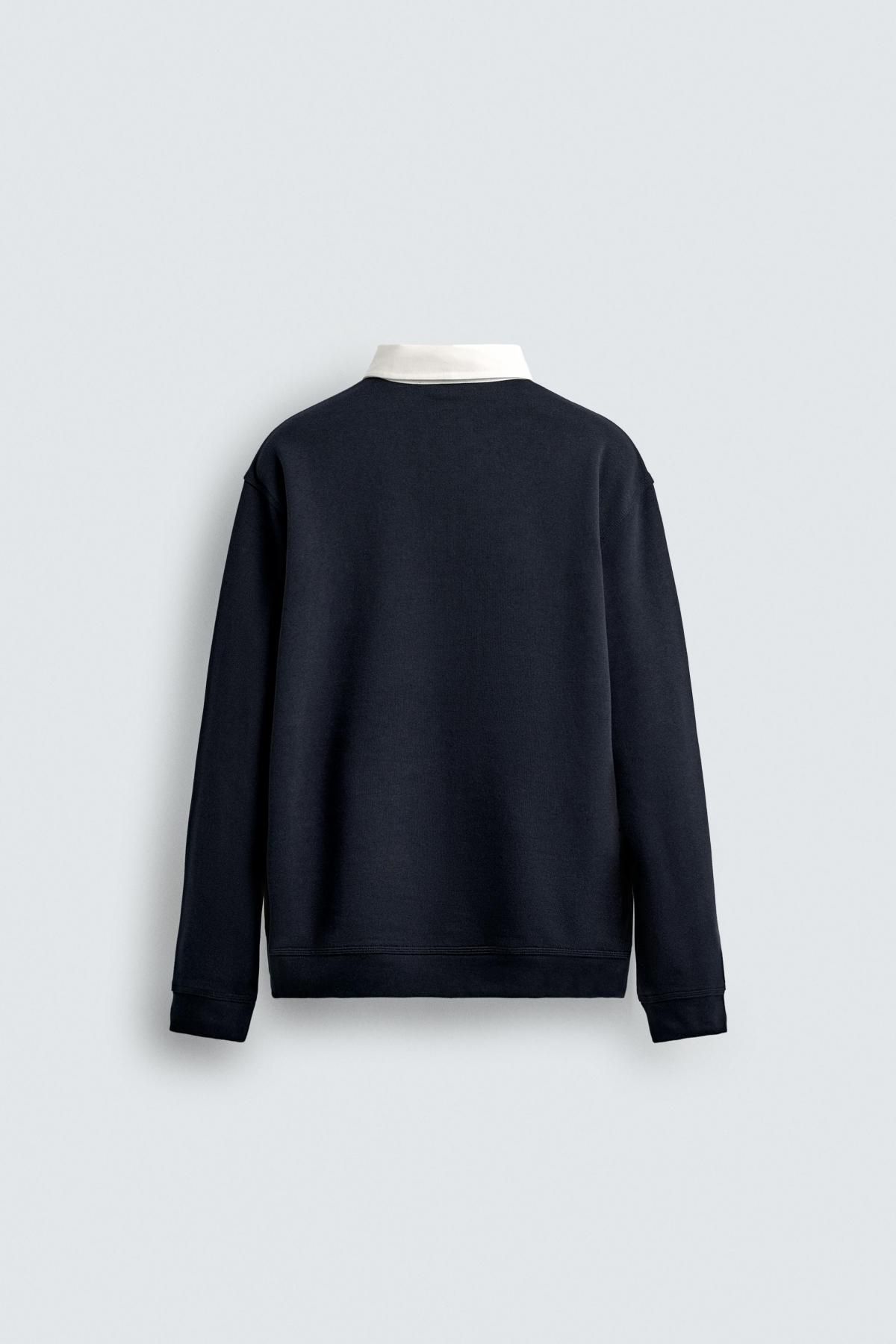 자라 배색카라 테크니컬 긴팔 폴로 스웨트셔츠 0526/310 NAVY BLUE 이미지 8