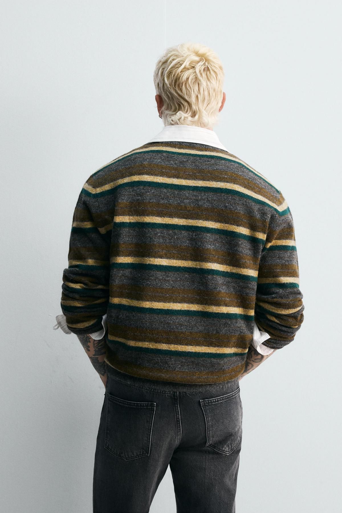 자라 스트라이프 자카드 라운드넥 가디건 2142/390 ANTHRACITE GREY - 상세 이미지 4