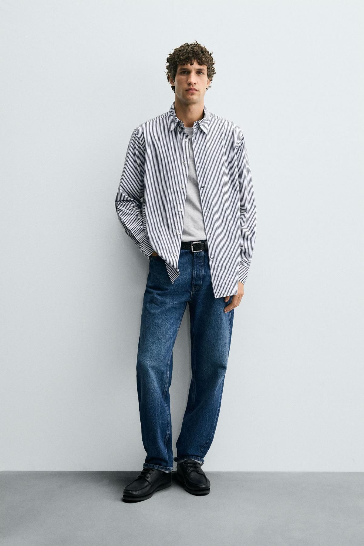 자라 스트라이프 레귤러핏 코튼 긴팔 셔츠 0975/524 DARK NAVY - 상세 이미지 2
