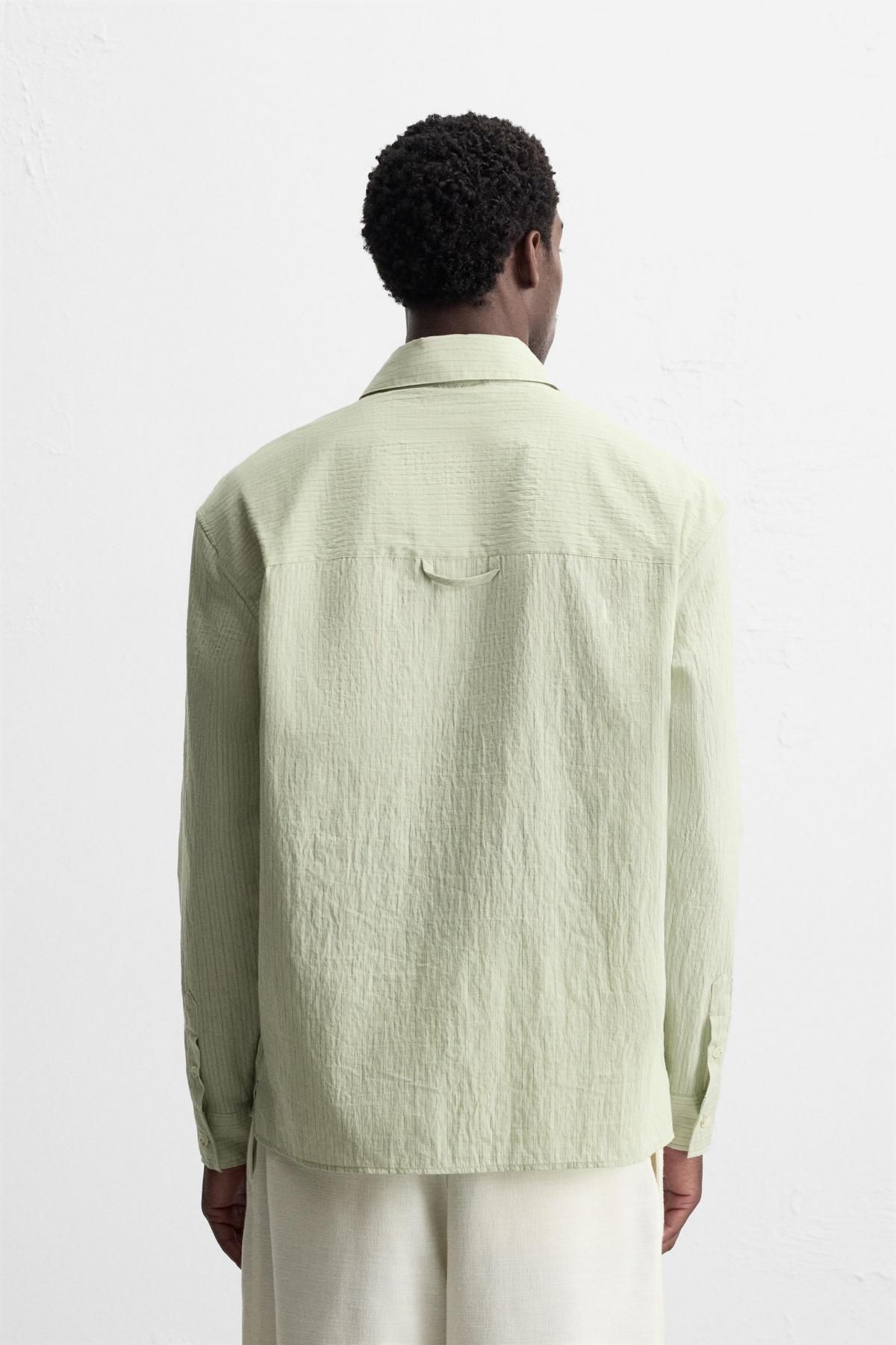 자라 텍스처 스트라이프 릴렉스핏 긴팔 셔츠 0794/143 BLUE / GREEN - 상세 이미지 4