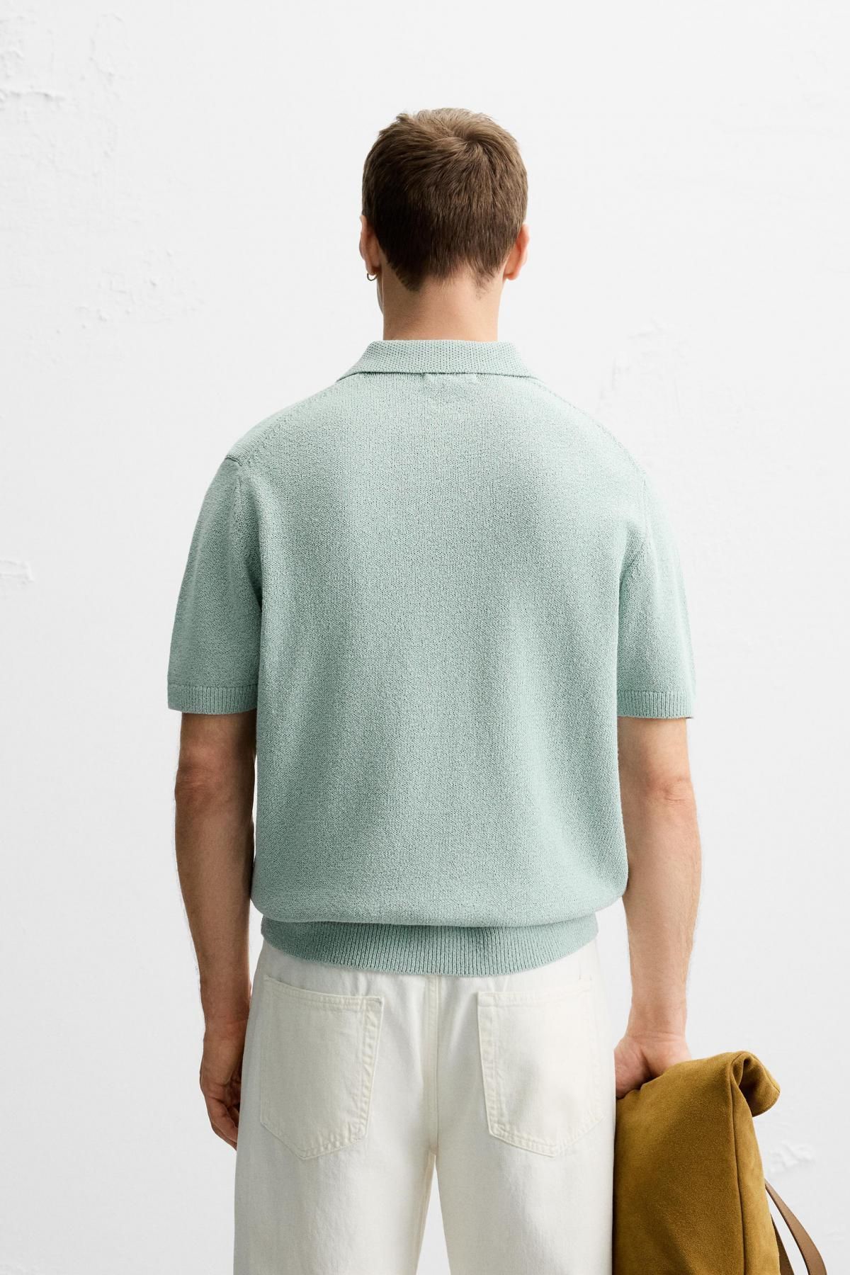 자라 텍스처 니트 반팔 폴로셔츠 5536/418 LIGHT BLUE - 상세 이미지 4