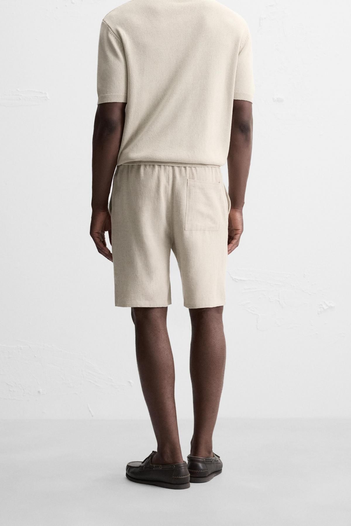자라 리넨 테크니컬 비스코스 밴딩 버뮤다 반바지 1437/402 LIGHT BEIGE - 상세 이미지 4