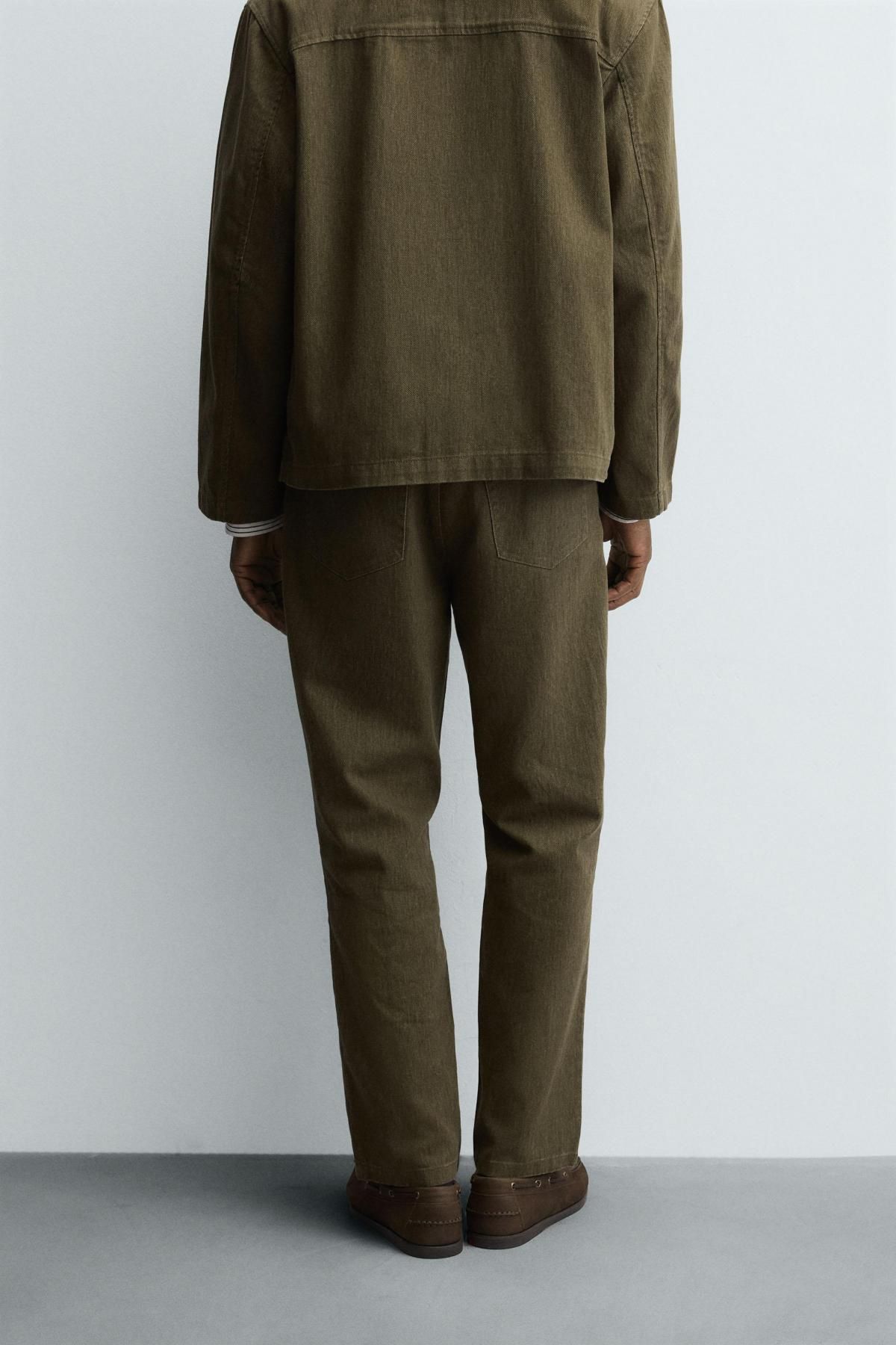 자라 텍스처 코튼 스트레이트 팬츠 4391/325 GREEN - 상세 이미지 3