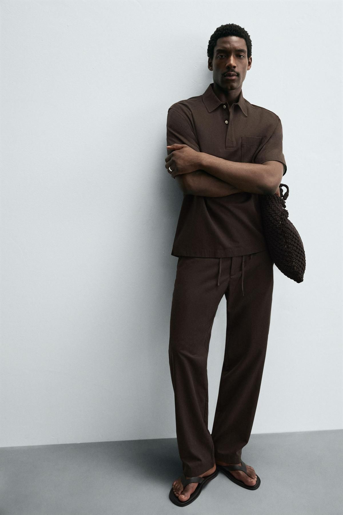 자라 테크니컬 릴렉스핏 라이오셀코튼 와이드 팬츠 6861/304 BROWN - 상세 이미지 5