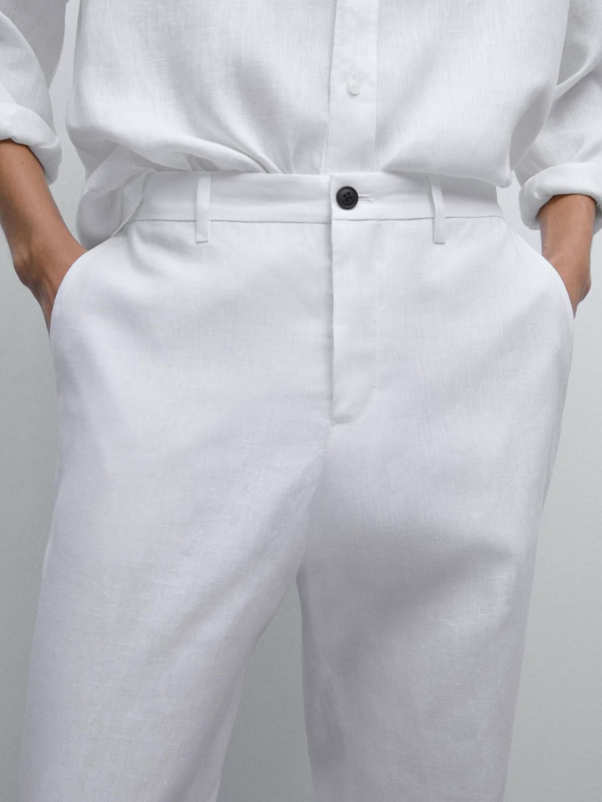 마시모두띠 프리미엄 린넨 레귤러핏 화이트 팬츠 0091/440 WHITE - 상세 이미지 4