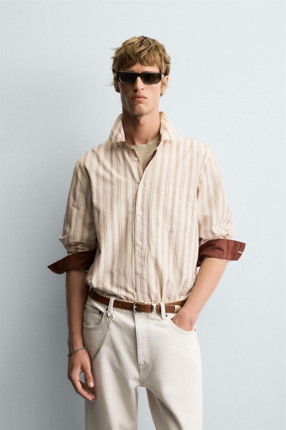 자라 스트라이프 텍스처 릴렉스핏 긴팔 셔츠 7545/103 OYSTER-WHITE - 상세 이미지 3