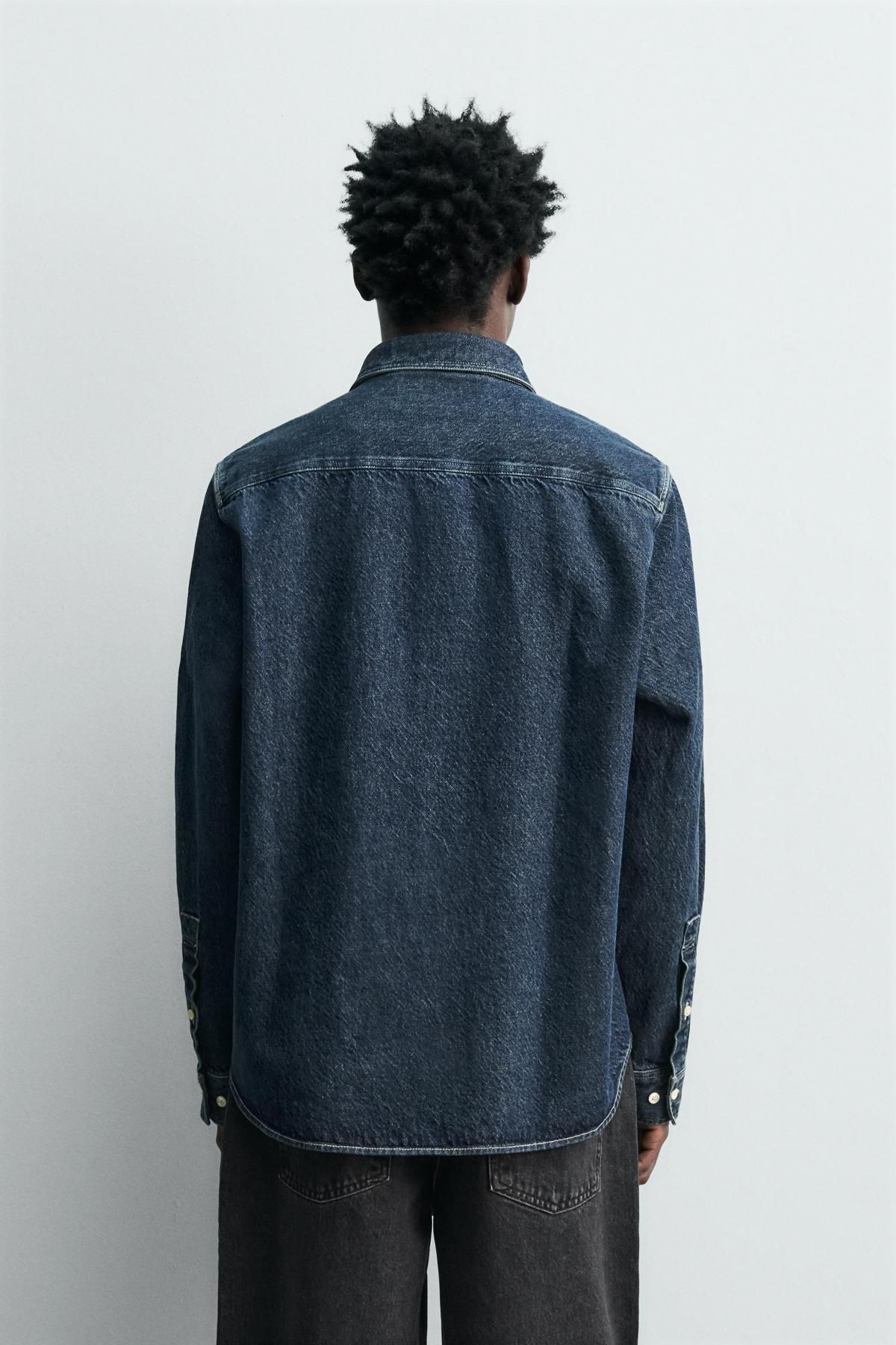 자라 테크니컬 릴랙스핏 데님 긴팔 셔츠 7545/352 BLUE - 상세 이미지 4