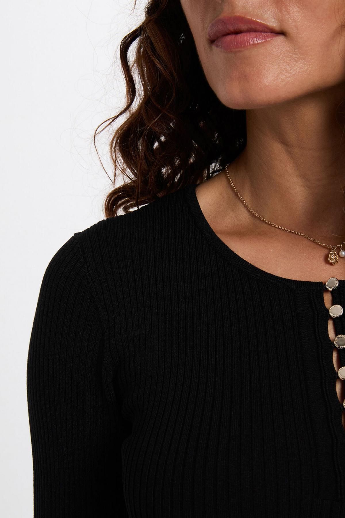 모르간 플리츠 버튼 슬림핏 미니 원피스 6892244 NEGRO - 상세 이미지 3