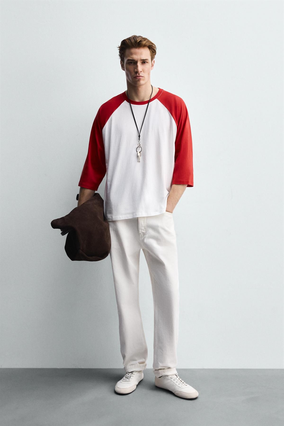 자라 베이스볼 컬러블록 래글런 7부 티셔츠 5644/370 WHITE / RED - 상세 이미지 2