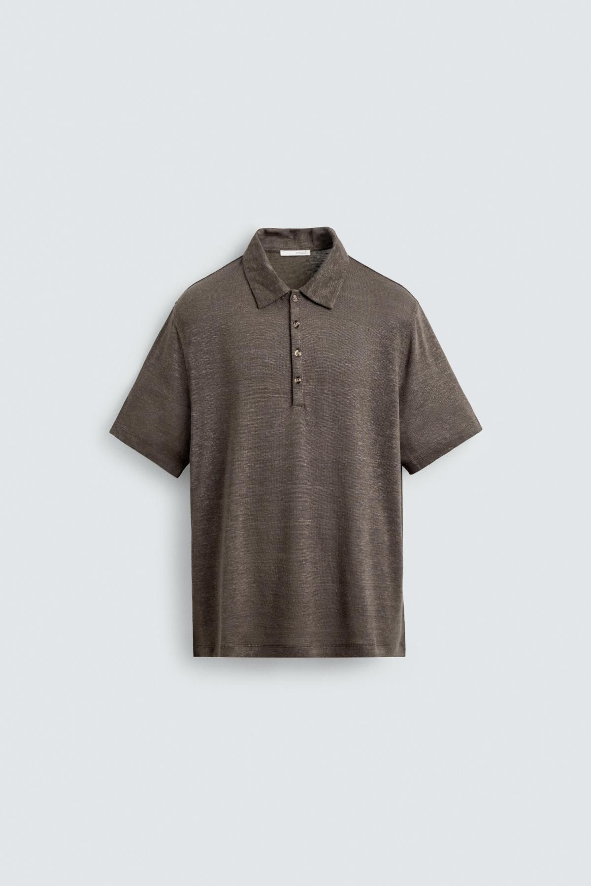 자라 프리미엄 릴랙스핏 헴프 비스코스 반팔 폴로셔츠 4853/314 BROWN - 메인 이미지