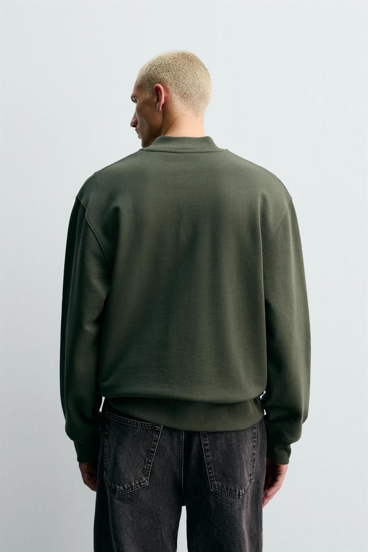 자라 워시드 코튼 지퍼넥 스웨트셔츠 4087/382 MID-GREEN - 상세 이미지 4