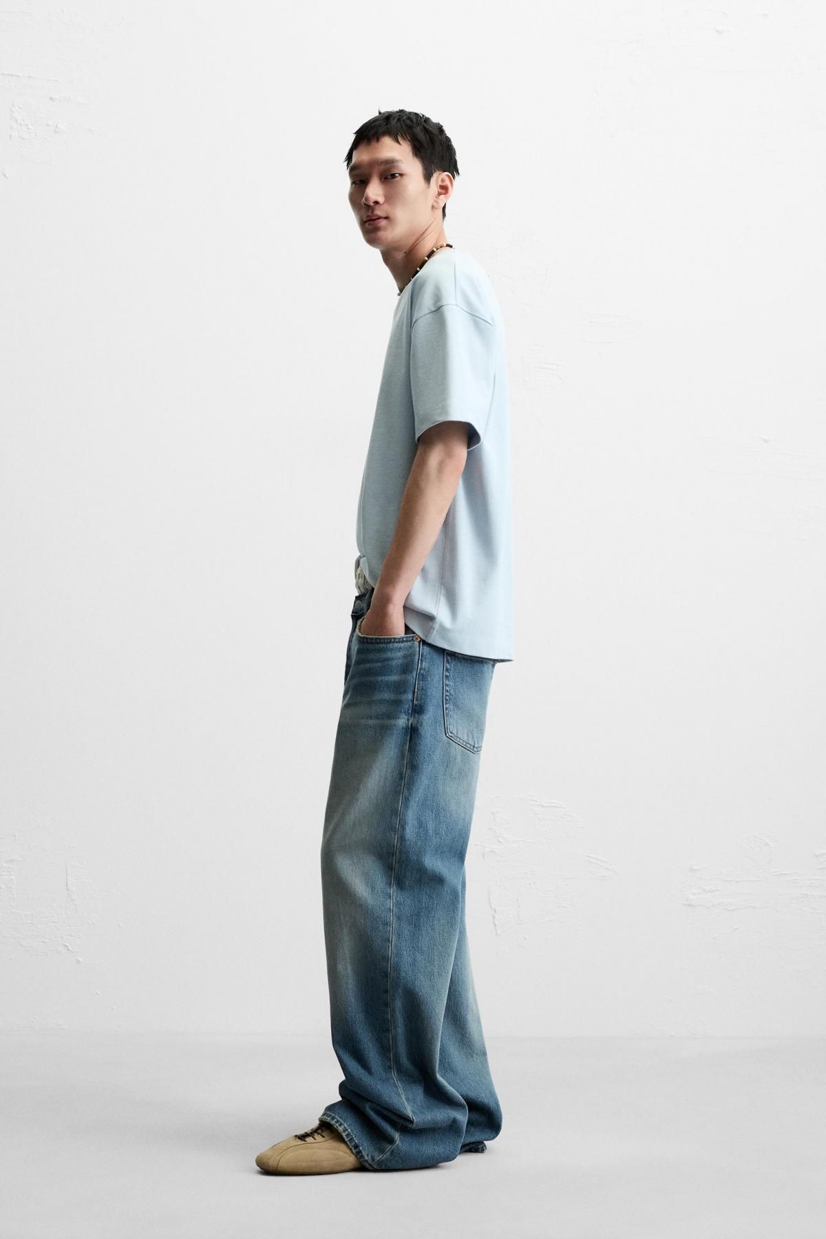 자라 컴팩트코튼 라운드넥 오버핏 베이직 반팔 티셔츠 1887/455 LIGHT BLUE - 상세 이미지 5