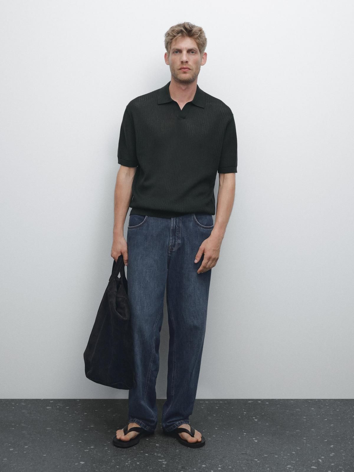 마시모두띠 브이넥 오픈워크 니트 반팔 폴로셔츠 0998/206 NAVY BLUE - 상세 이미지 2