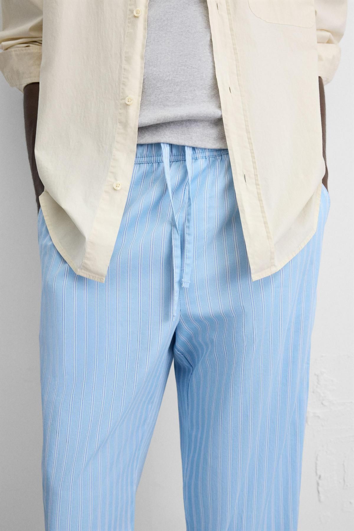 자라 스트라이프 텍스처 와이드 코튼 팬츠 6917/340 STRIPED - 상세 이미지 5
