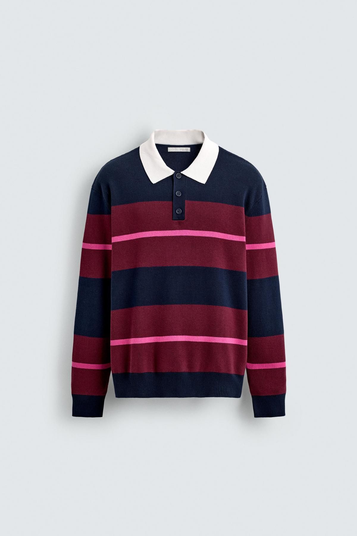 자라 스트라이프 테크니컬 니트 긴팔 폴로셔츠 4938/315 STRIPED - 상품 이미지
