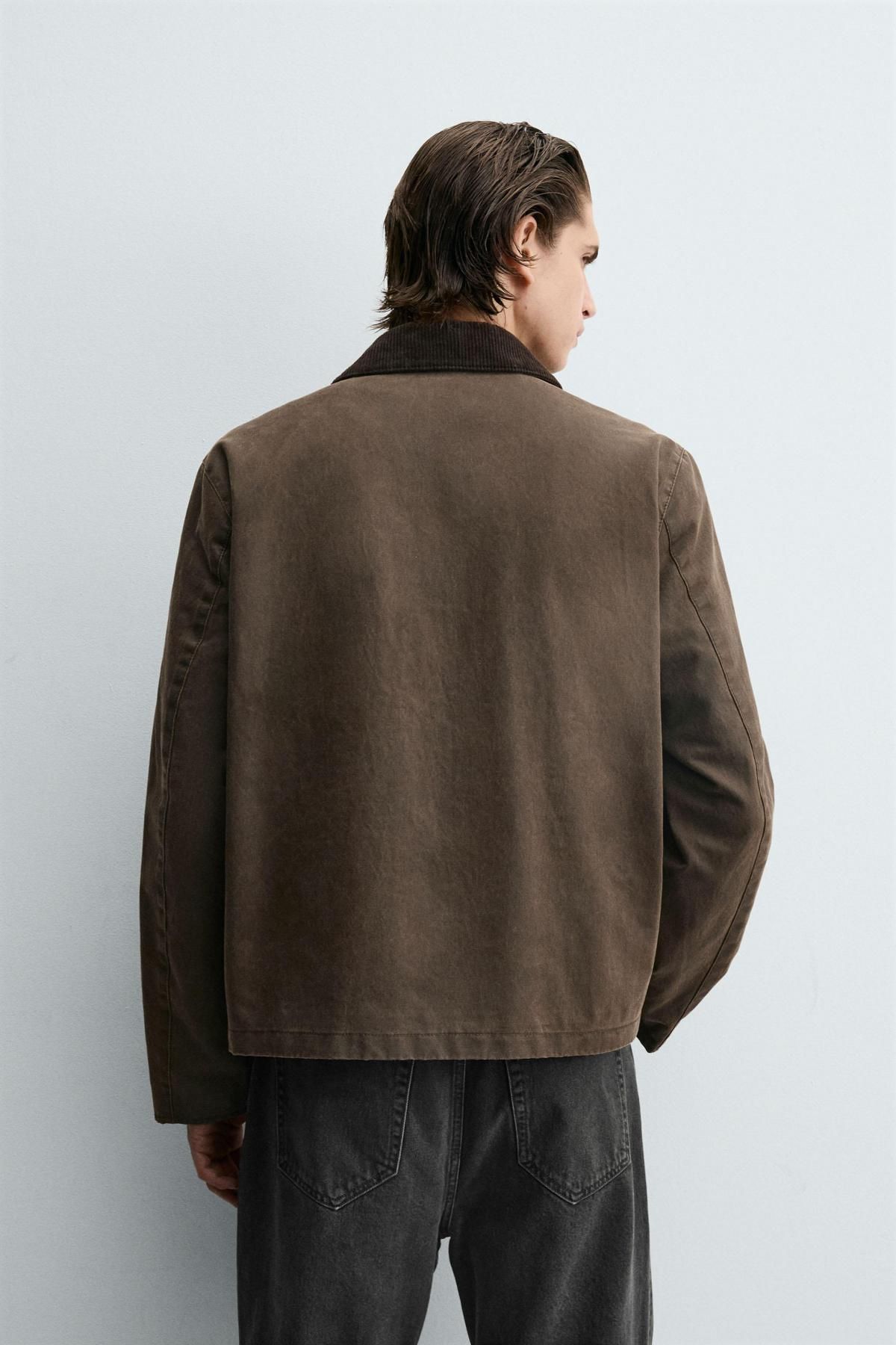 자라 배색 칼라 테크니컬 왁스드 코튼 블렌드 재킷 1437/325 BROWN - 상세 이미지 4
