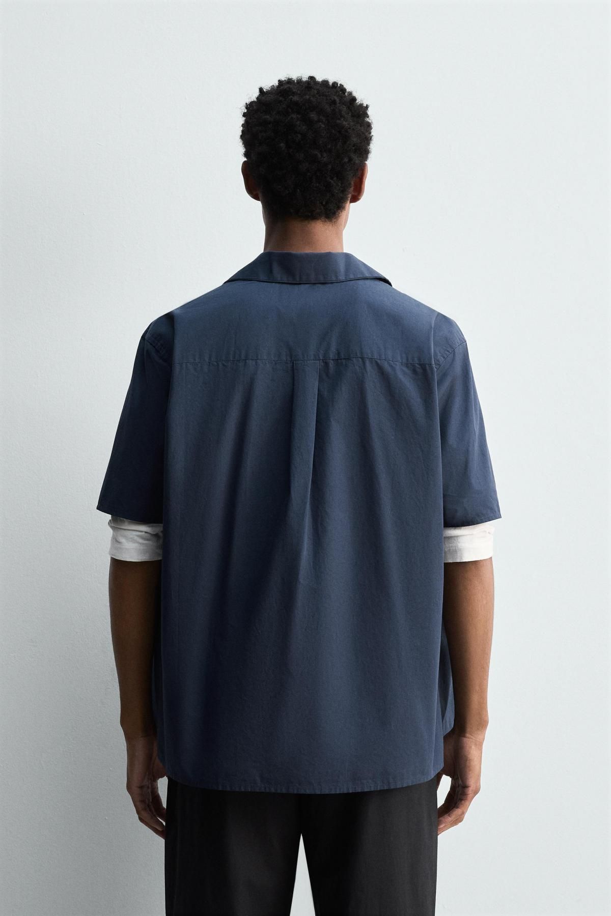 자라 릴랙스핏 네이비 반팔 포플린 셔츠 5679/742 BLUE - 상세 이미지 4