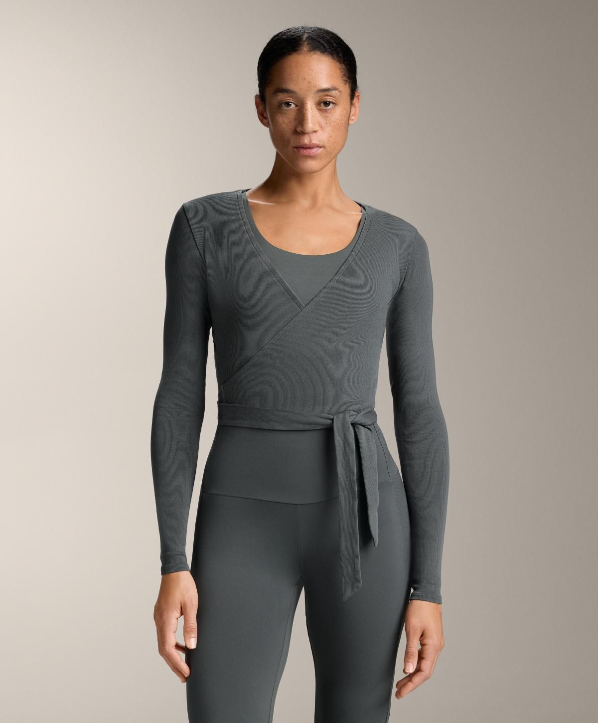 오이쇼 골지 코튼 혼방 랩 긴팔 티셔츠 3122/738 ANTHRACITEGREY - 상세 이미지 2