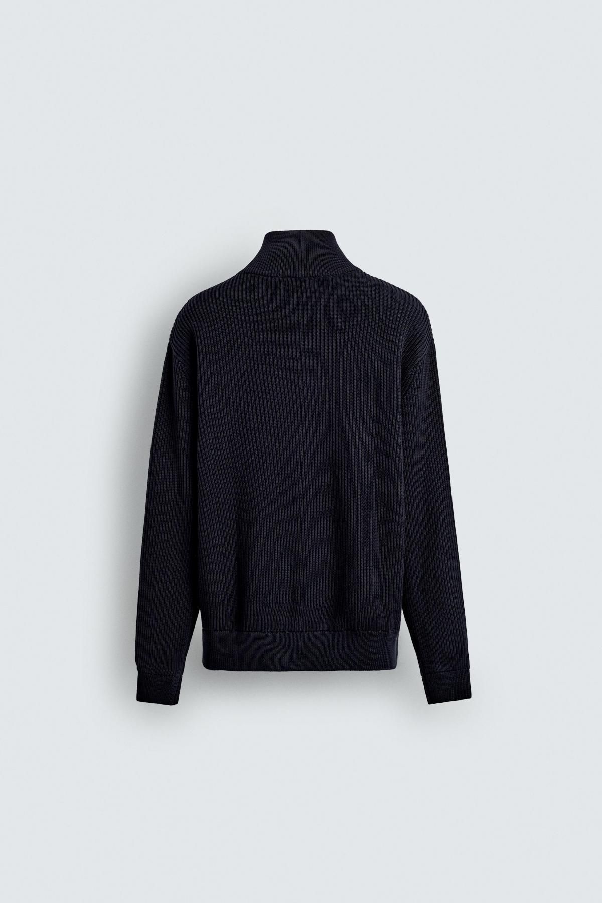 자라 테크니컬 집업 코튼 하이넥 니트 가디건 3284/335 NAVY BLUE 이미지 8