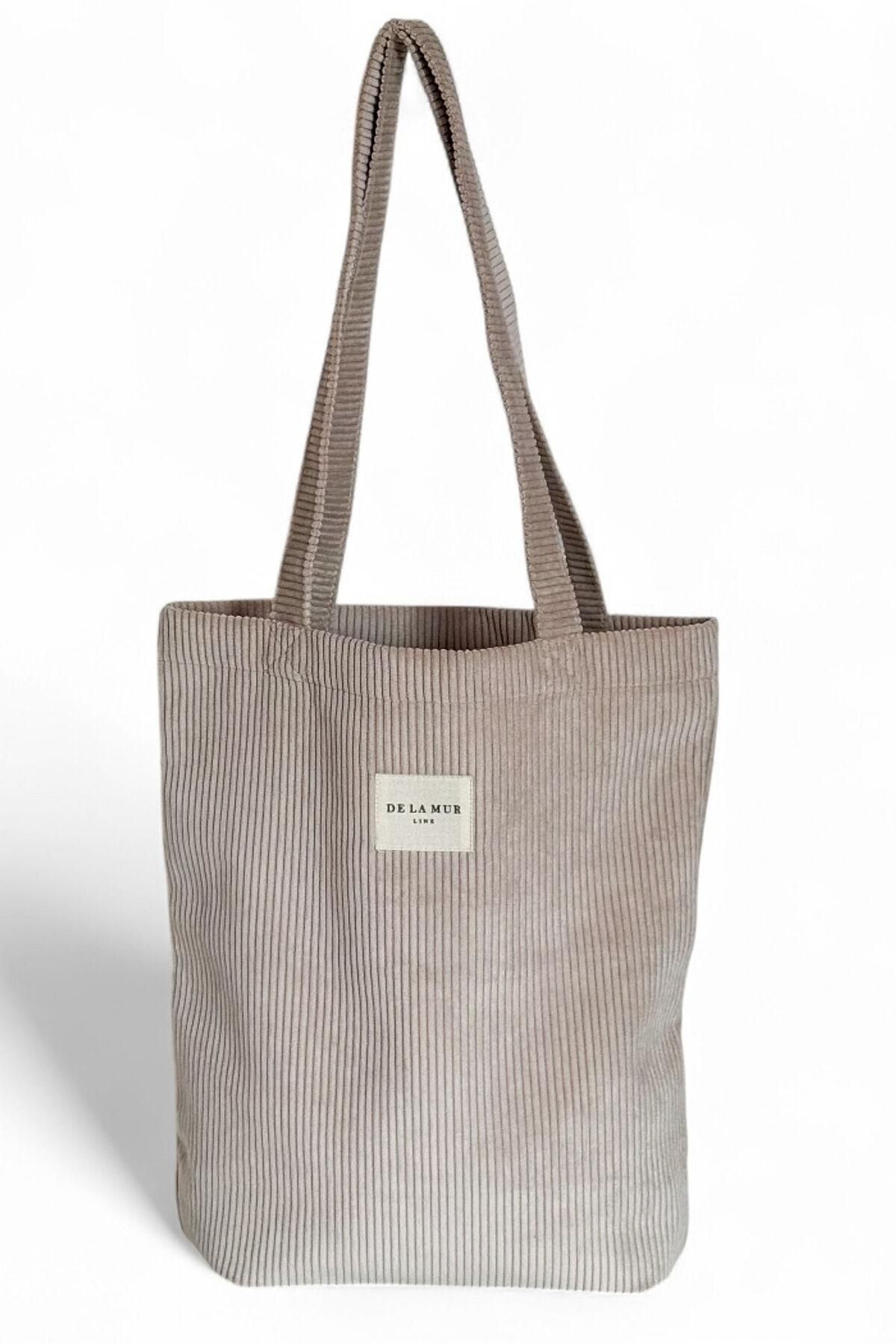 데라무르 코듀로이 베이지 미니멀 데일리 토트백 6622471 BEIGE - 메인 이미지