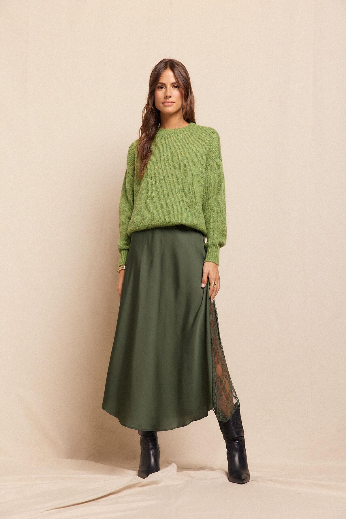 슬로우러브 페미닌 새틴 레이스 롱 스커트 5722642 VERDE OSCURO - 상세 이미지 4