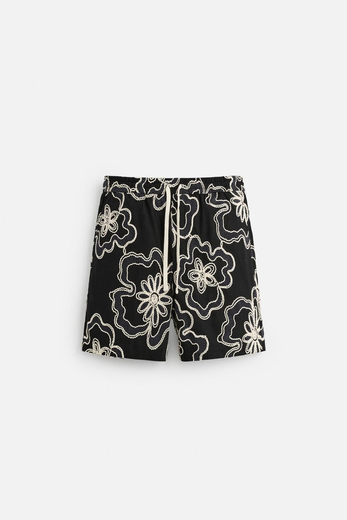 자라 플라워 엠보싱 자수 버뮤다 쇼츠 2878/302 BLACK - 메인 이미지