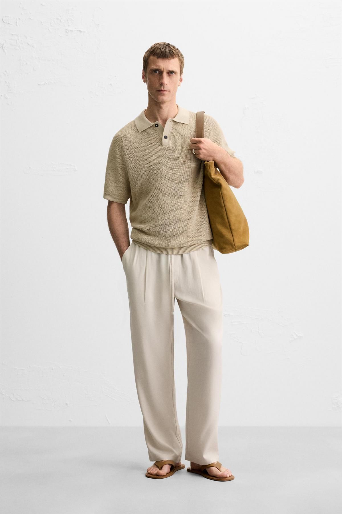 자라 테크니컬 릴랙스핏 라이오셀 와이드 팬츠 4391/310 BEIGE - 상세 이미지 2