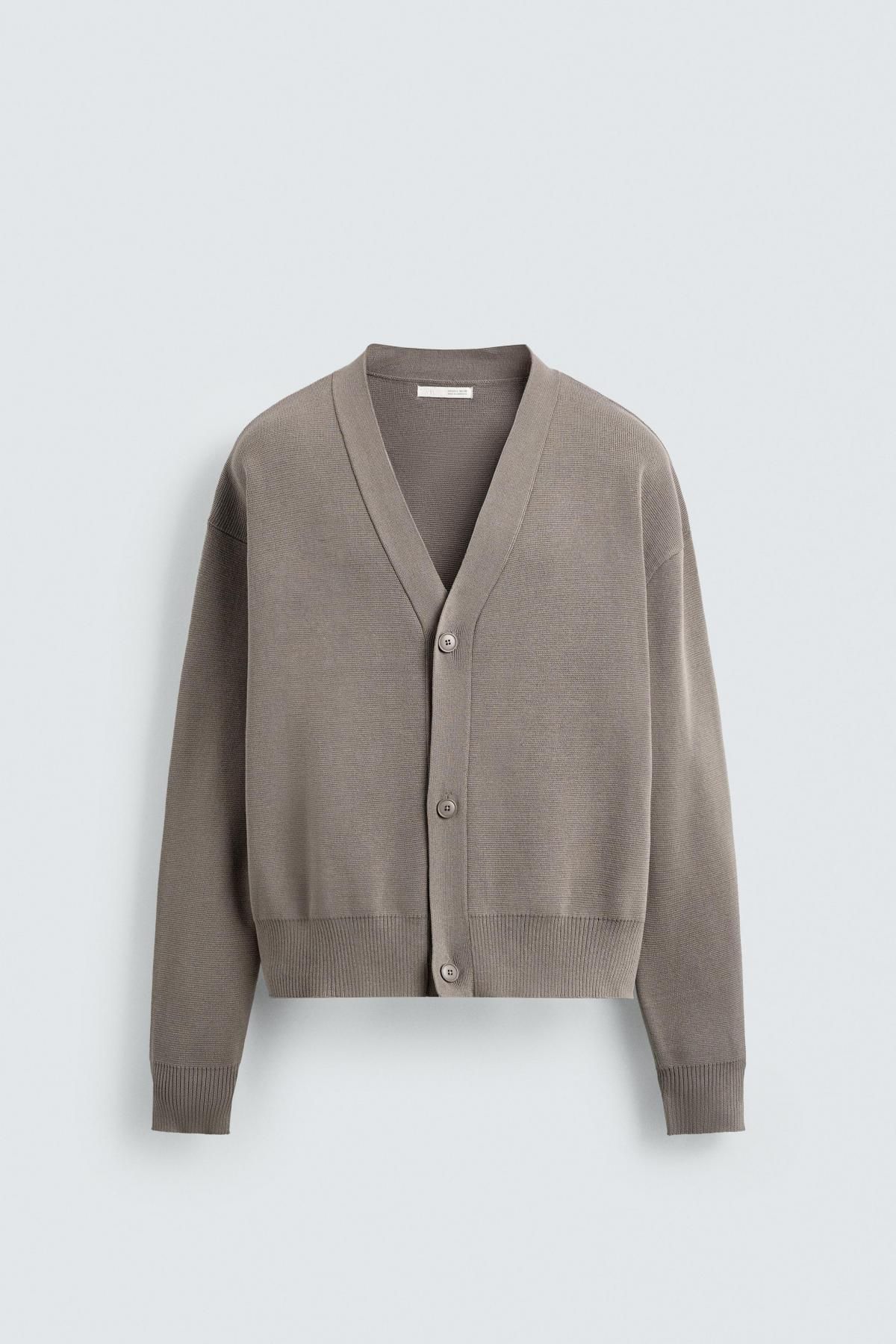 자라 미니멀 브이넥 텍스처 코튼 가디건 4216/300 TAUPE GREY - 메인 이미지