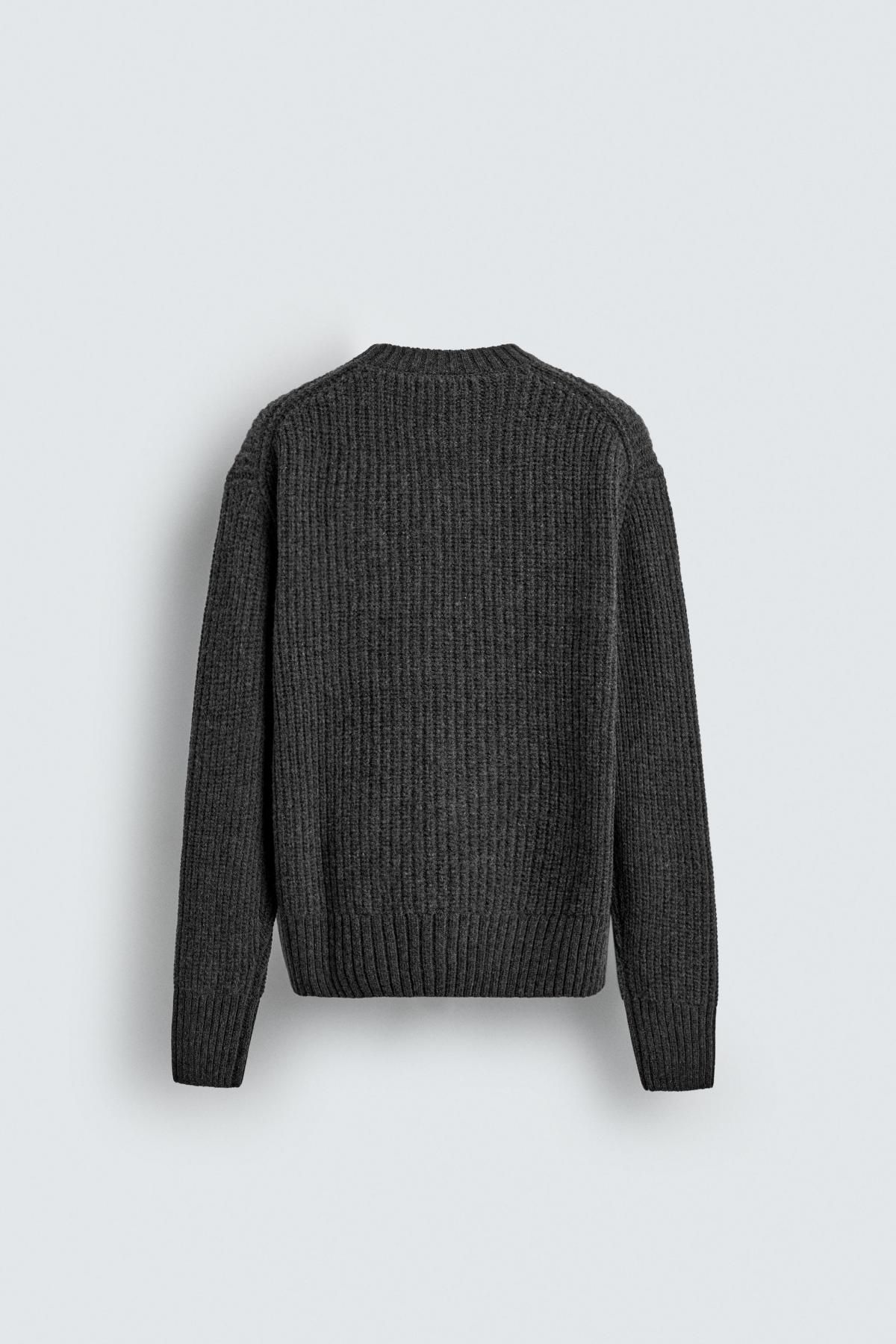 자라 텍스처 코튼 울 라운드넥 니트 스웨터 6674/345 DARK GREY MARL - 상세 이미지 2