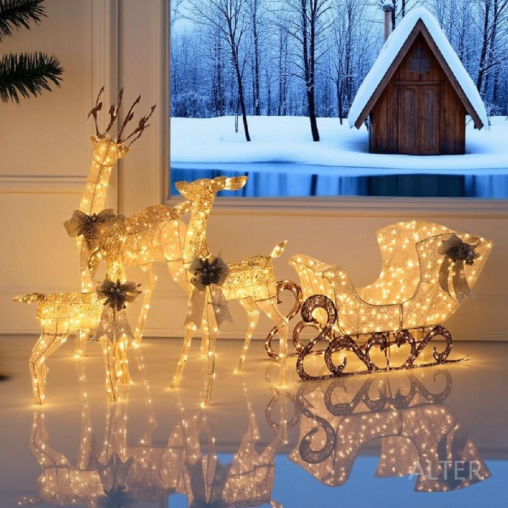 크리스마스 산타 루돌프 썰매 LED 대형 인테리어 트리 장식 조명 70cm 골드 발광 사슴 - 상세 이미지 3