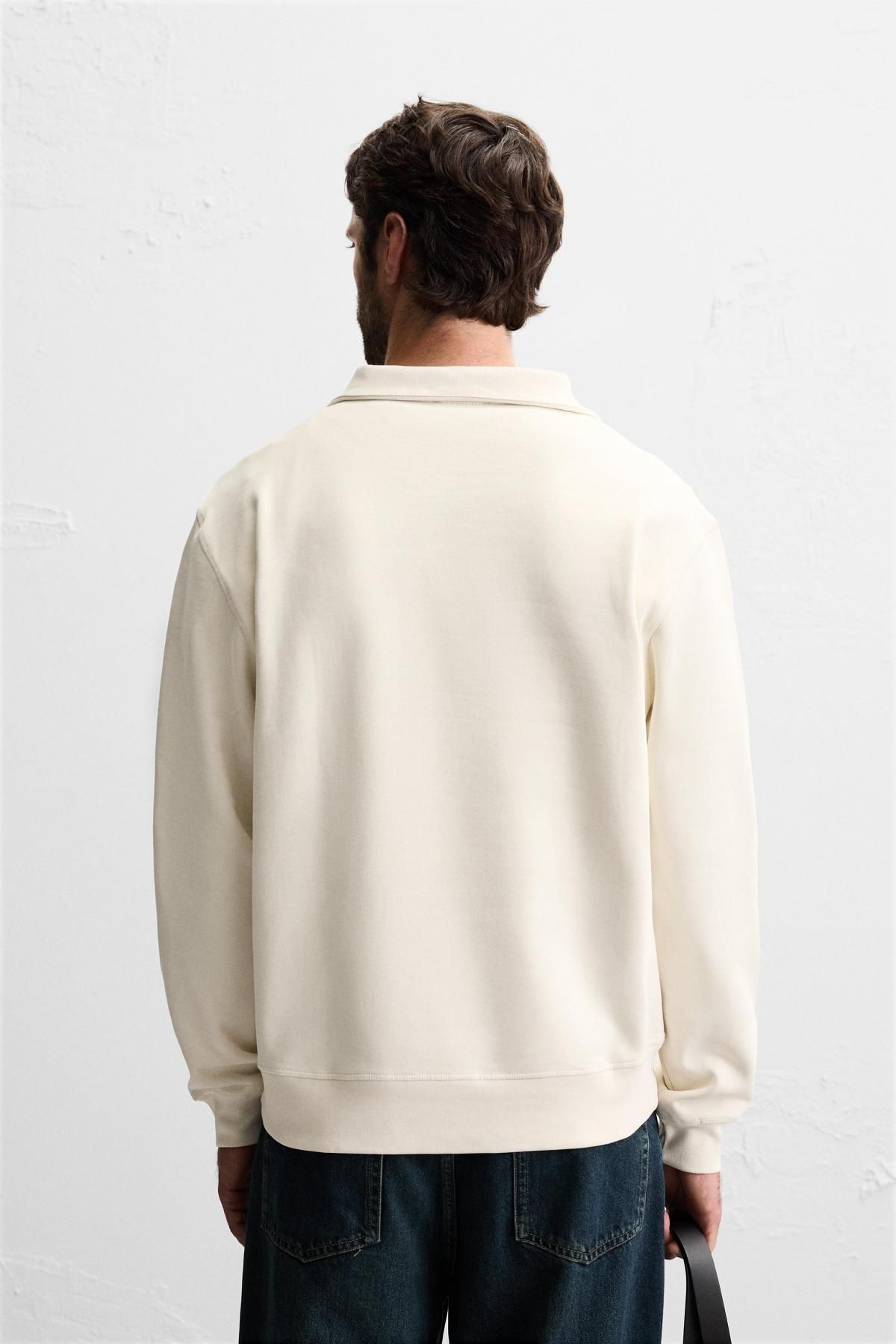 자라 오버핏 베이직 지퍼넥 스웨트셔츠 0761/311 OYSTER-WHITE - 상세 이미지 4
