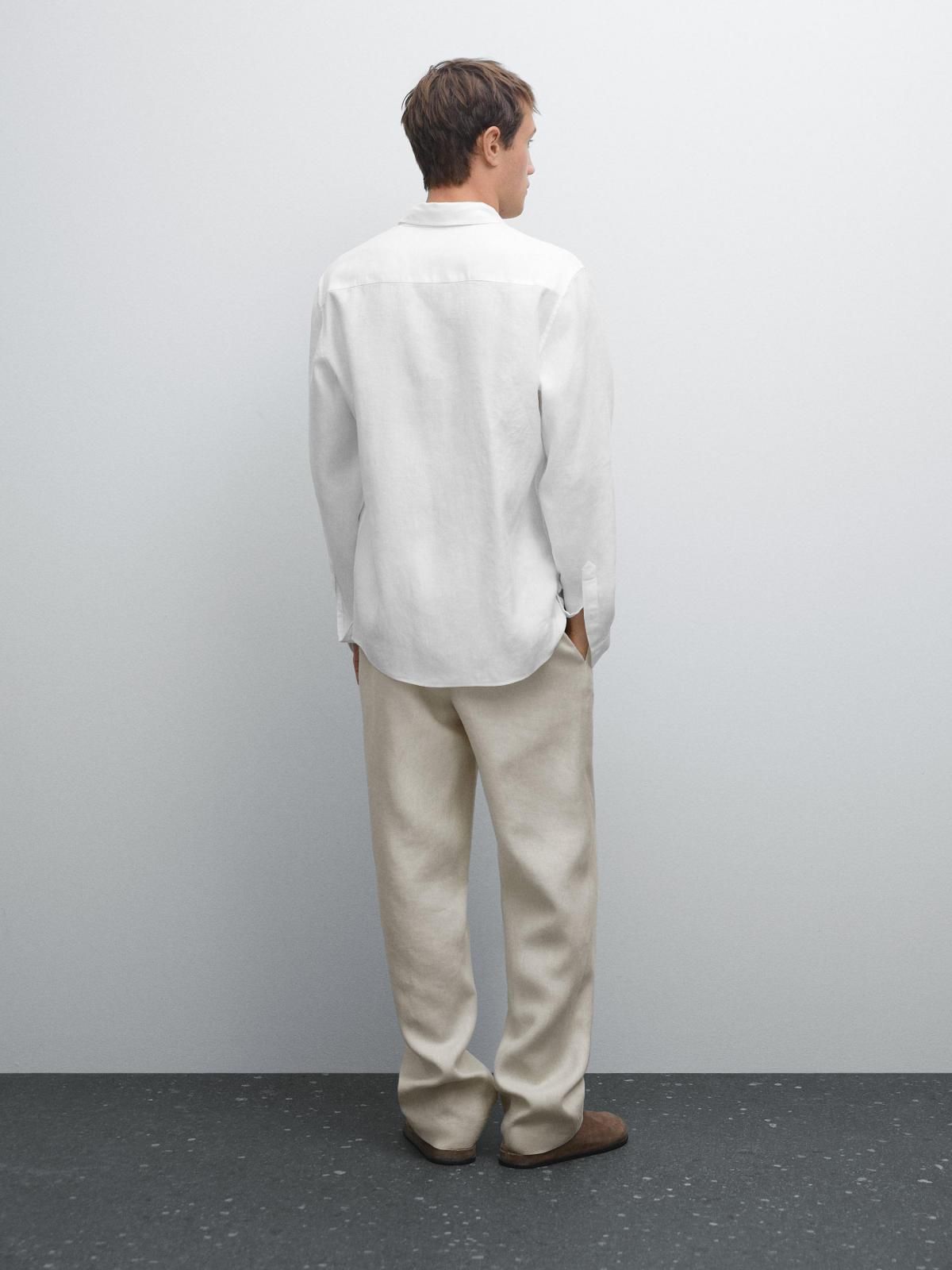 마시모두띠 슬림핏 리넨블렌드 화이트 긴팔 셔츠 0109/730 WHITE - 상세 이미지 3