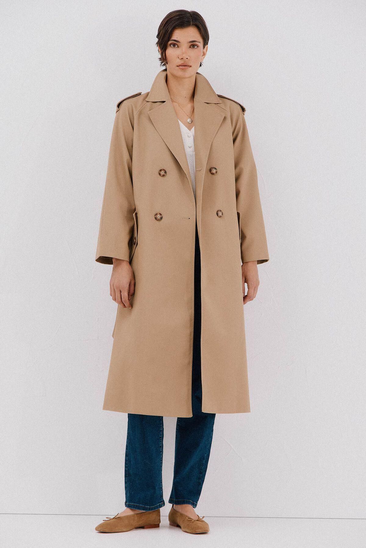 꼬르떼피엘 베이지 더블버튼 벨트 롱 트렌치코트 6612737 BEIGE - 상세 이미지 4