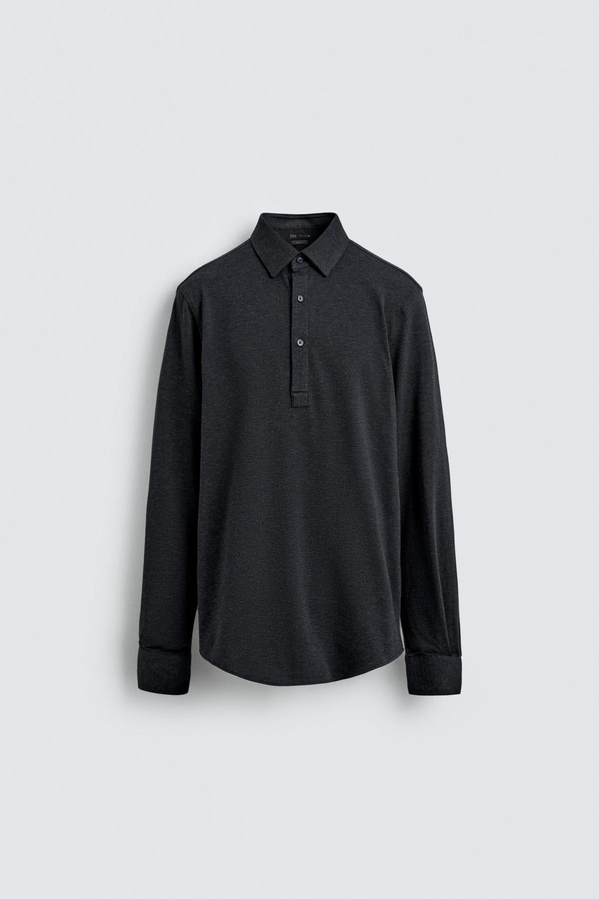 자라 소프트 코튼 테크니컬 긴팔 폴로셔츠 7545/783 DARK NAVY - 상품 이미지