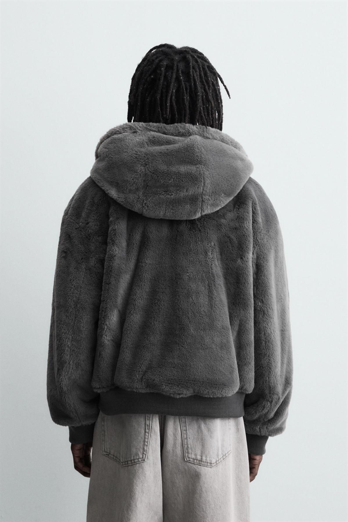 자라 리버서블 페이크 레더 후드 집업 점퍼 0993/401 ANTHRACITE GREY - 상세 이미지 4
