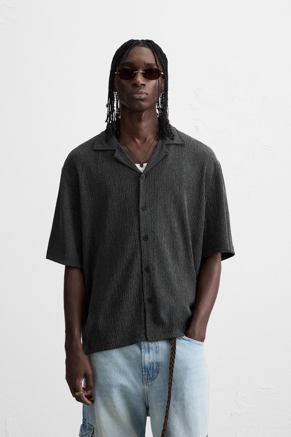 자라 크리즈 텍스처 반팔 셔츠 2688/304 ANTHRACITE GREY - 상세 이미지 3