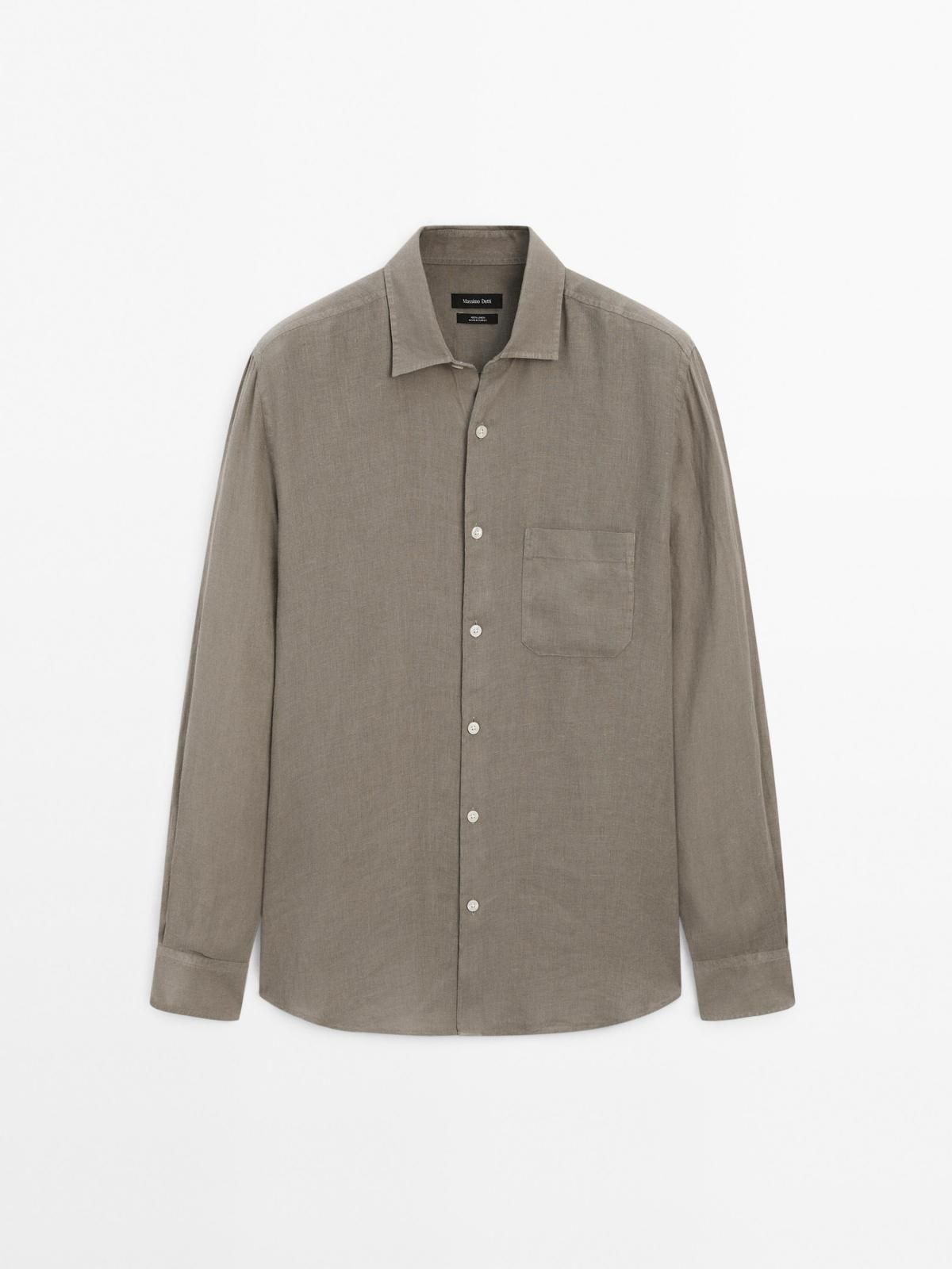 마시모두띠 리넨 베이직 클래식 포켓 디테일 긴팔 셔츠 1751/777 TAUPE GREY - 상품 이미지