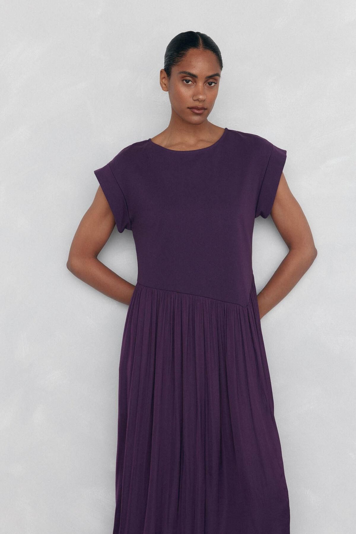 페드로 델 이에로 새틴 포켓 플루이드 반팔 미디 원피스 6192933 MORADO - 상세 이미지 2