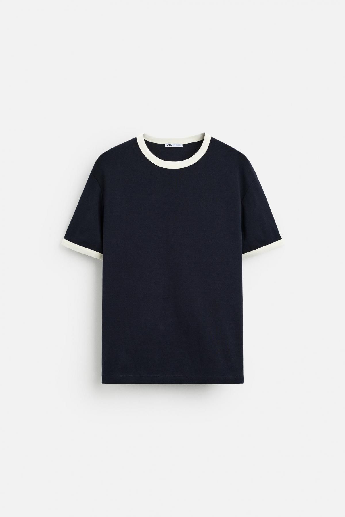 자라 베이직 배색 골지 티셔츠 0761/412 NAVY BLUE - 메인 이미지
