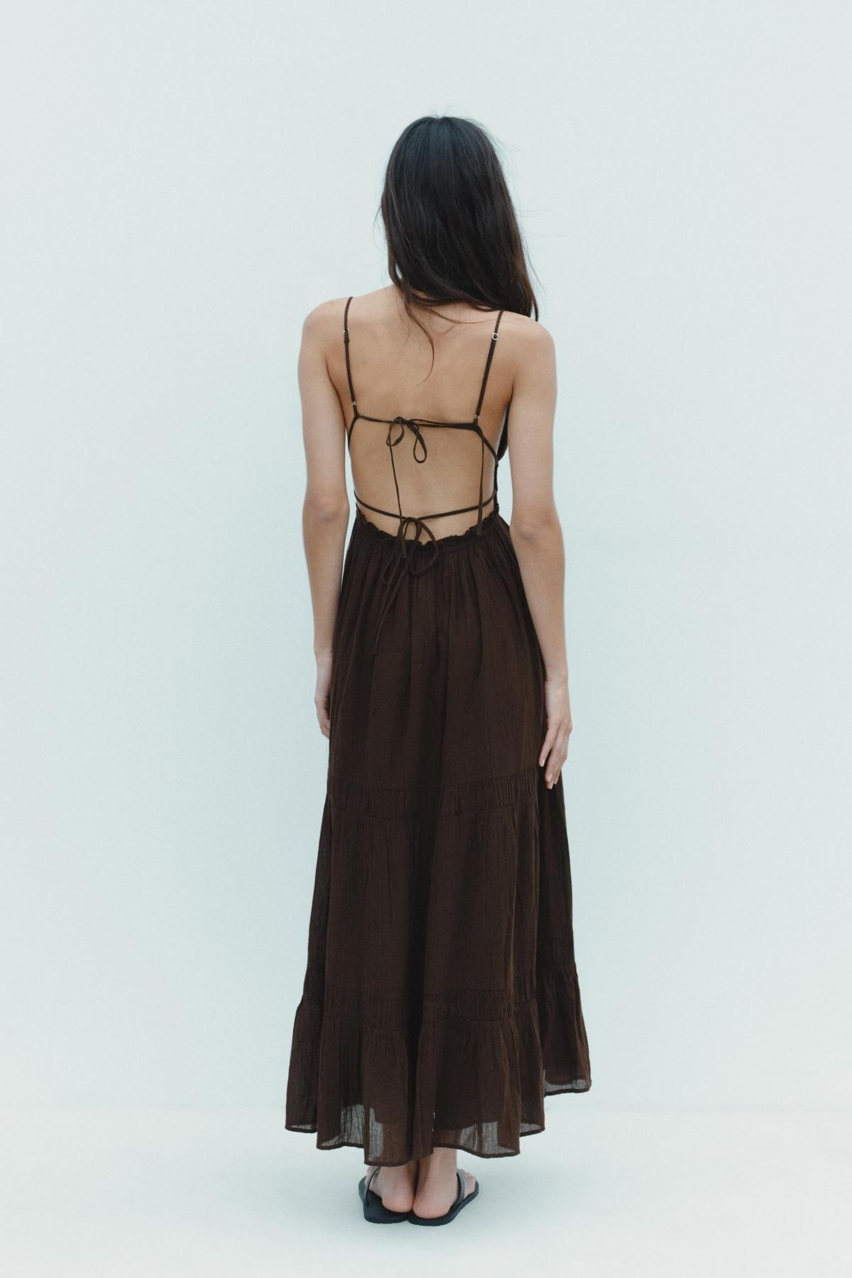 자라 브라운 스트랩 코튼 롱 원피스 0881/320 BROWN - 상세 이미지 5