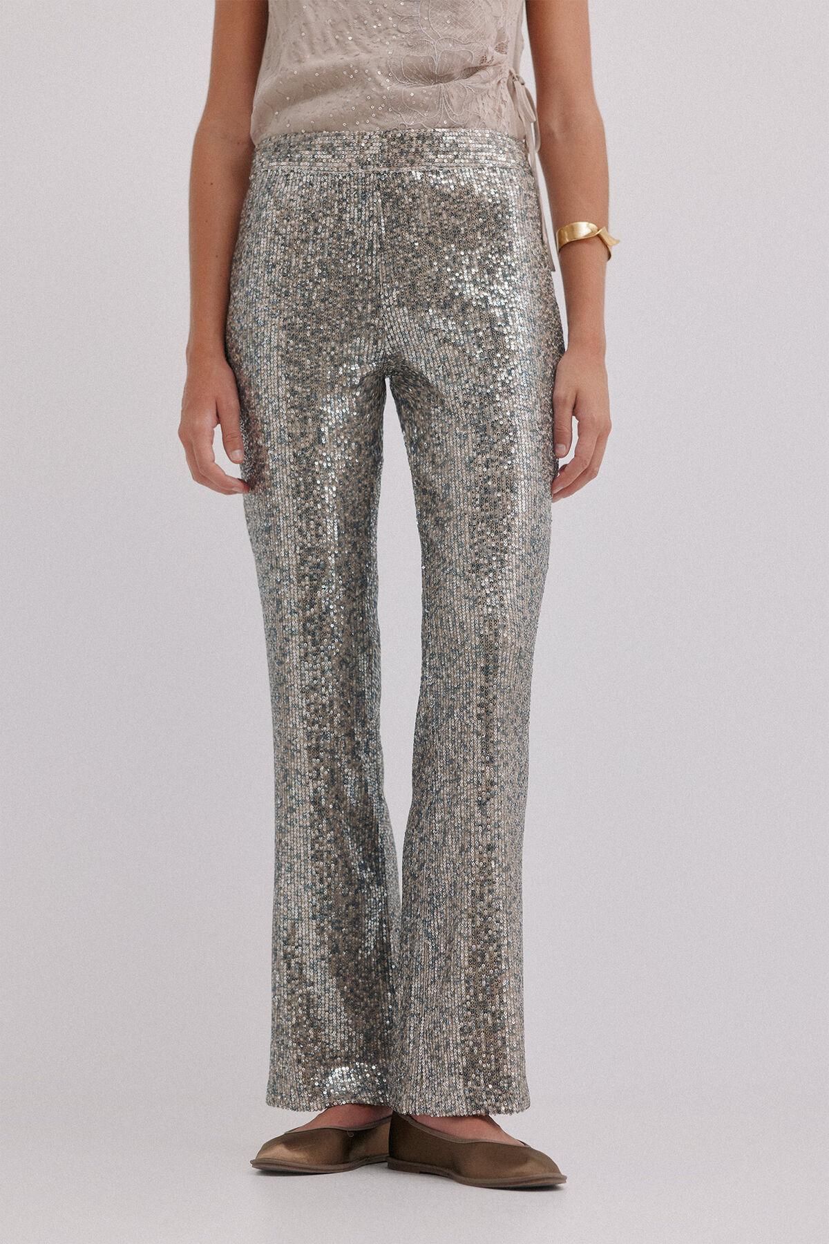 호스 인트로피아 시퀸 글리터 부츠컷 팬츠 6542819 GRIS - 상품 이미지