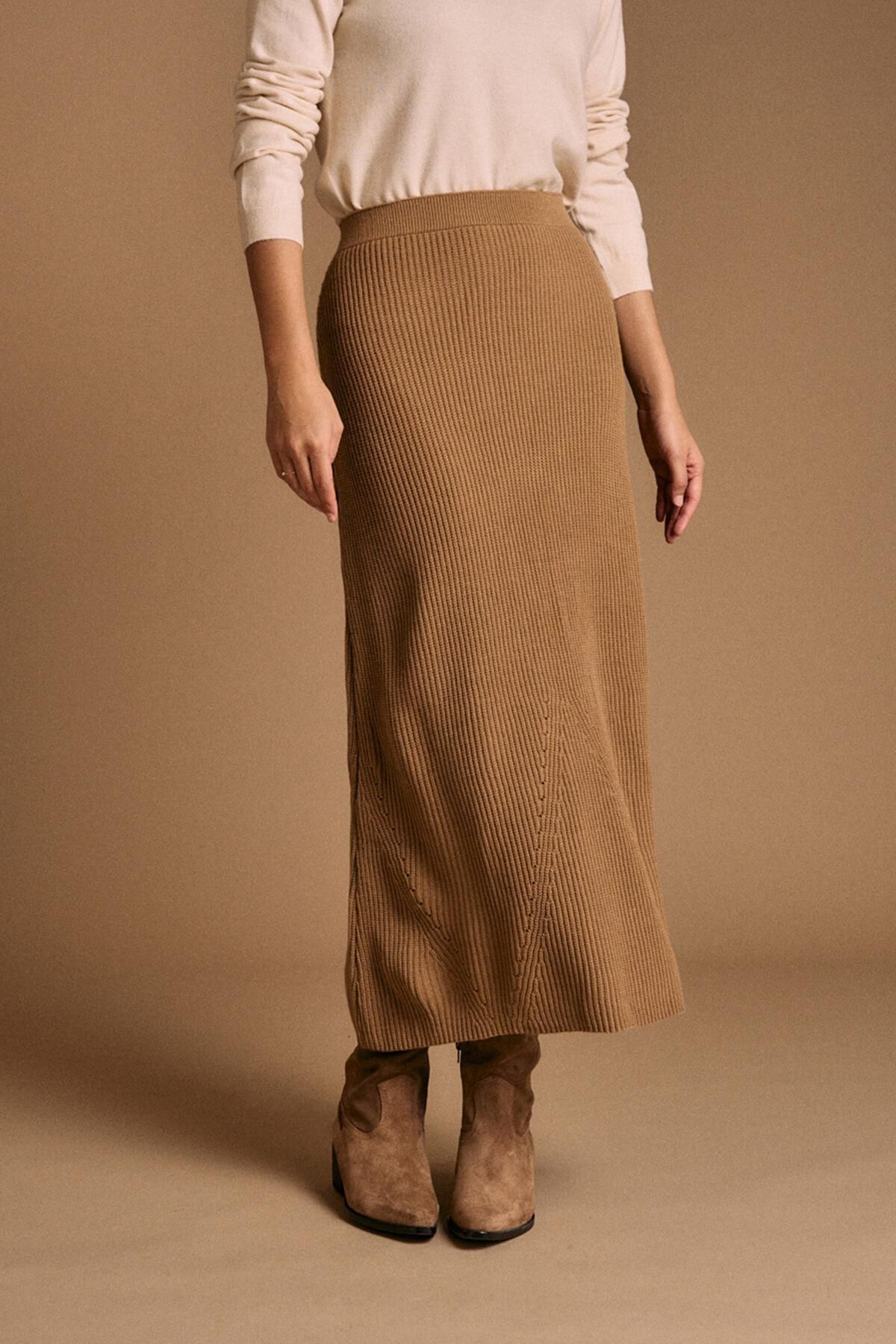 폴린에무아 모카 브라운 플리츠 롱 스커트 5722737 MARRON - 메인 이미지