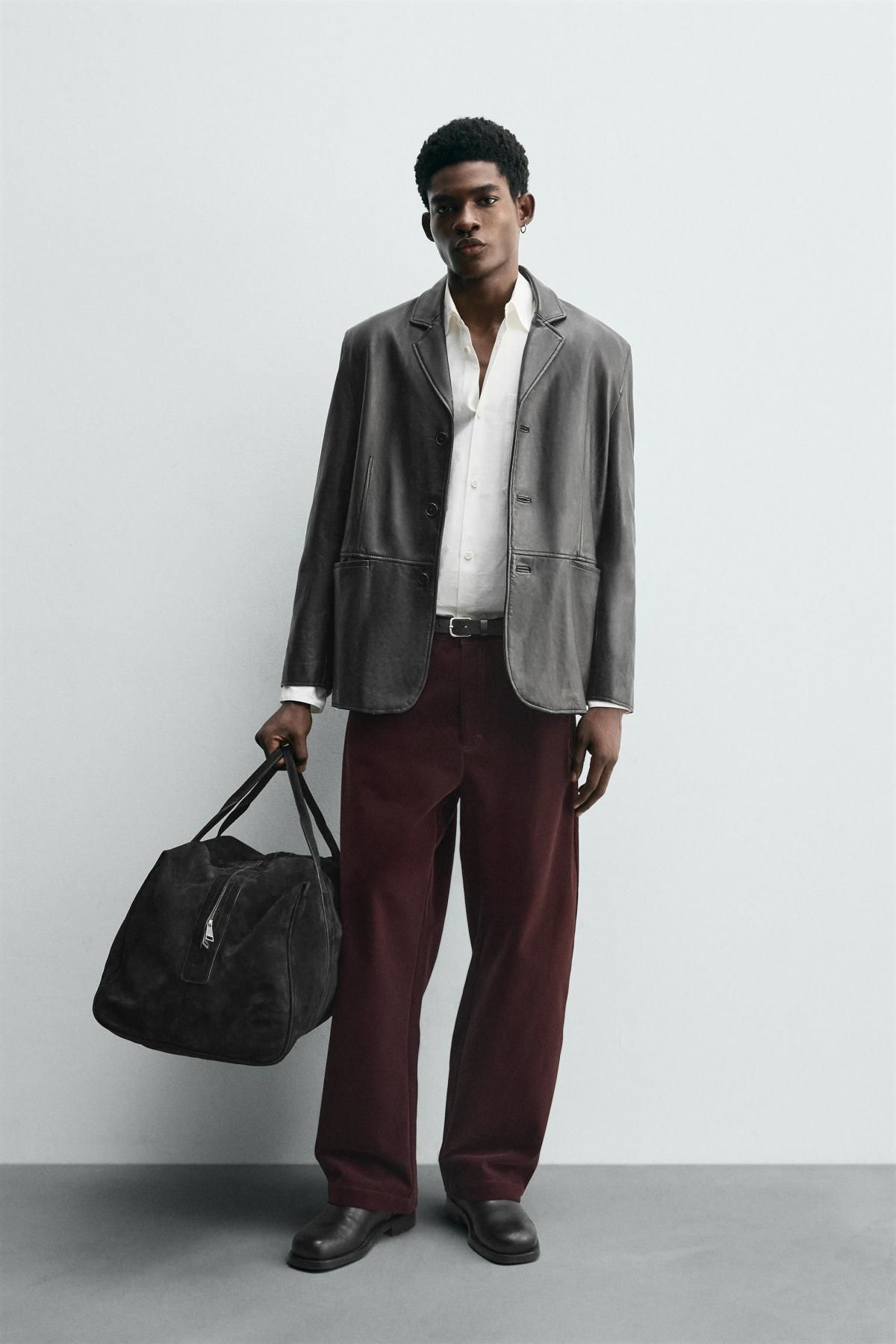 자라 벨벳 코튼 와이드 팬츠 2878/325 BURGUNDY - 상세 이미지 2