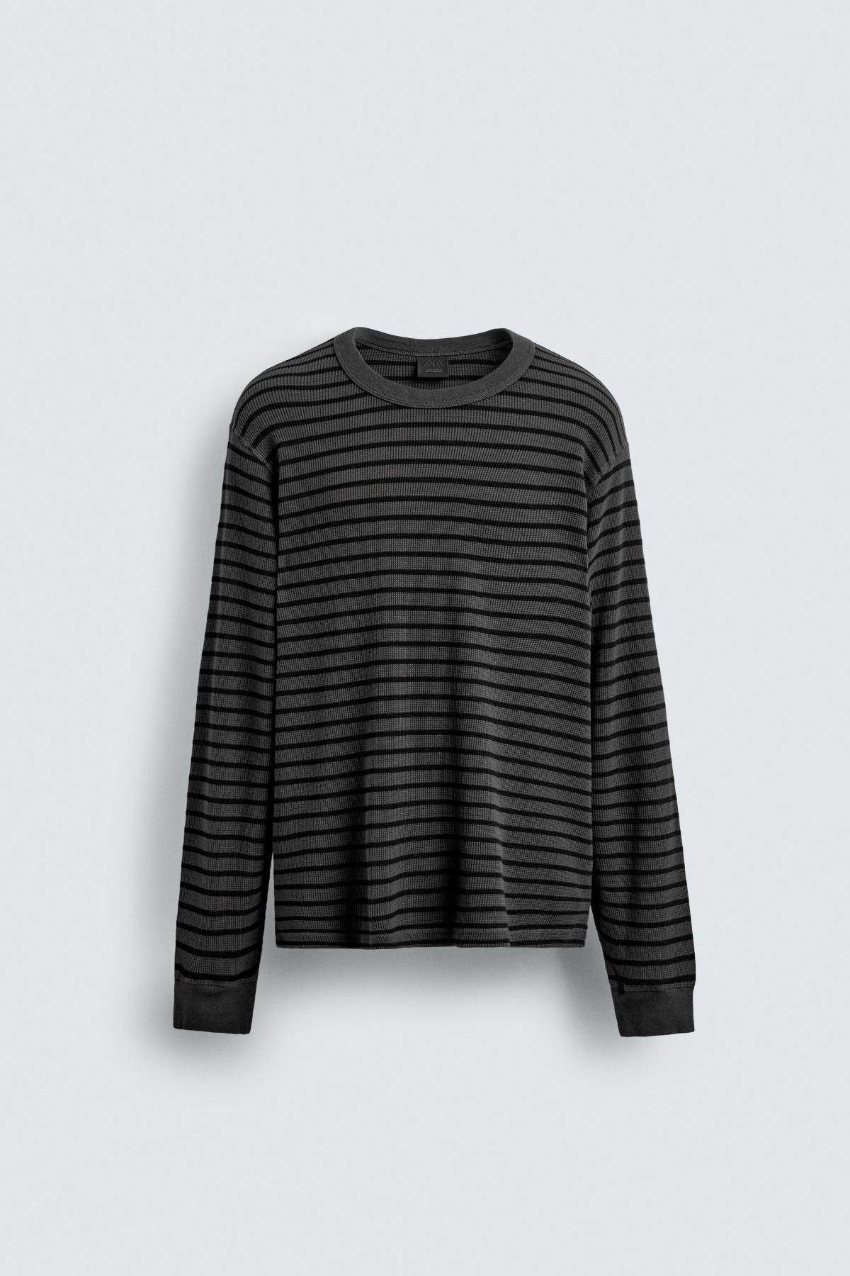 자라 스트라이프 와플 텍스쳐 긴팔 티셔츠 0526/345 STRIPES - 메인 이미지