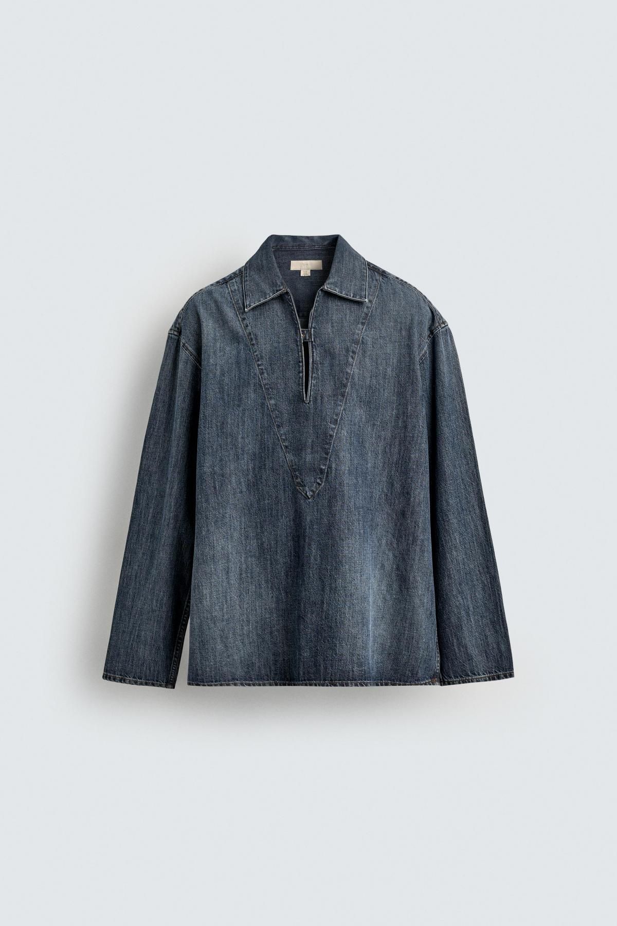 자라 와이드핏 워시드 데님 오버셔츠 1820/303 BLUE - 메인 이미지