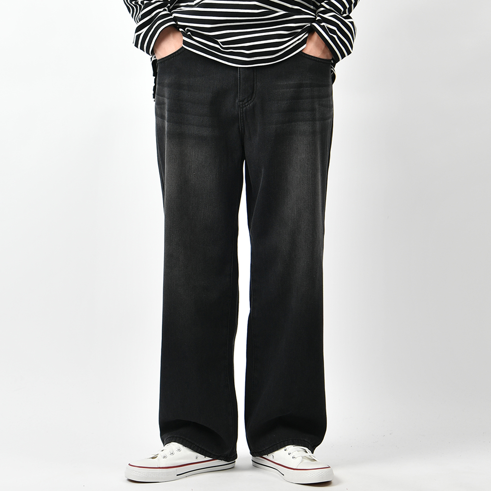 남자 기모 청바지 겨울 세미 와이드 본딩 블랙진 연청 진청 빅사이즈 데님 팬츠 이미지 2