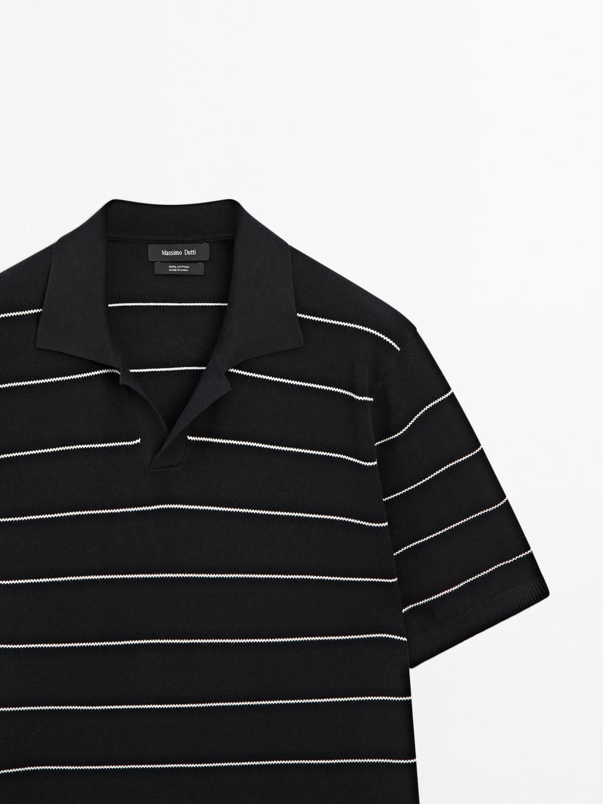 마시모두띠 스트라이프 브이넥 코튼 반팔 폴로셔츠 0967/201 NAVY BLUE - 상세 이미지 5