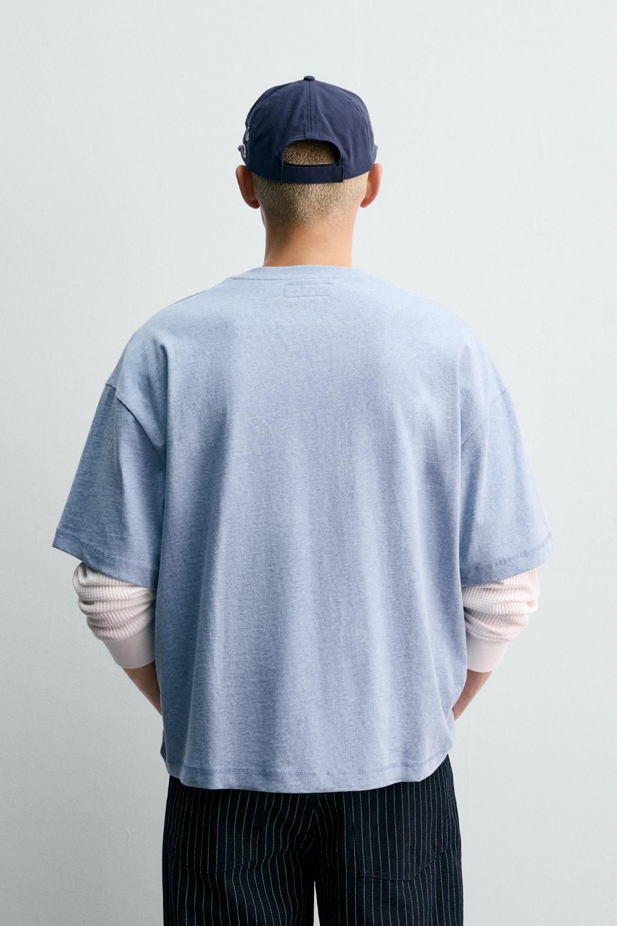 자라 박시핏 코튼 패치 반팔 티셔츠 X 챔피온 4087/374 BLUE MARL - 상세 이미지 4